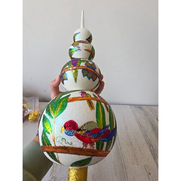 Larry fraga parrot tree topper finial tropical macaw RARE signed glitter sparkle - Picture 7 of 10